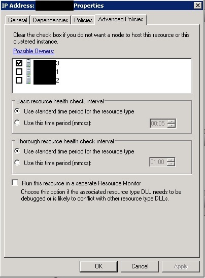 Failover Cluster Setting